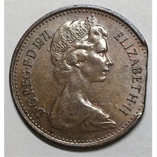 GREAT BRITAIN UK 1971 . HALF 1/2 PENNY . ERROR . CLIPPED PLANCHET